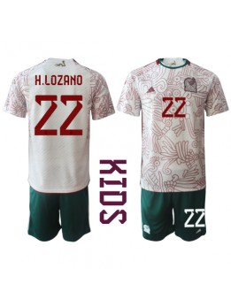 Mexiko Hirving Lozano #22 Replika Borta Kläder Barn VM 2022 Kortärmad (+ byxor)